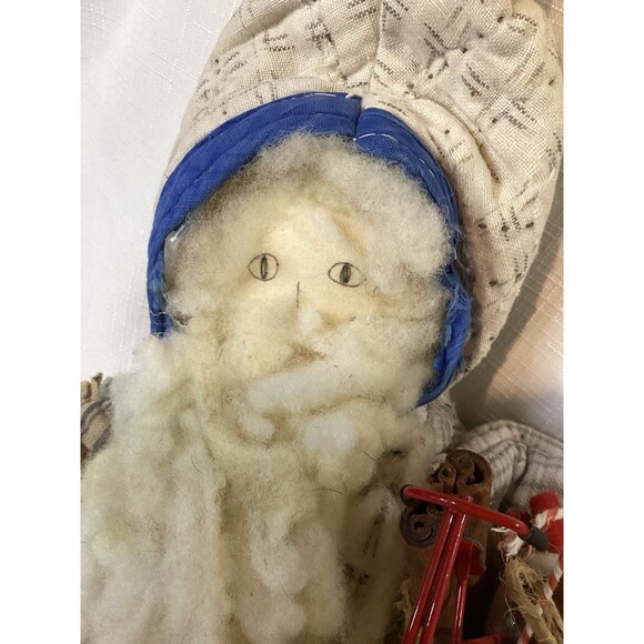 Vintage Folk Art Primitive Santa Claus Hand Made From A Quilt Patchwork Signed - Picture 3 of 16